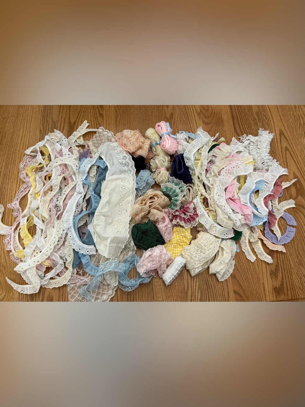 Assorted Vintage Ruffled Lace Trim Large Lot Multi-Color